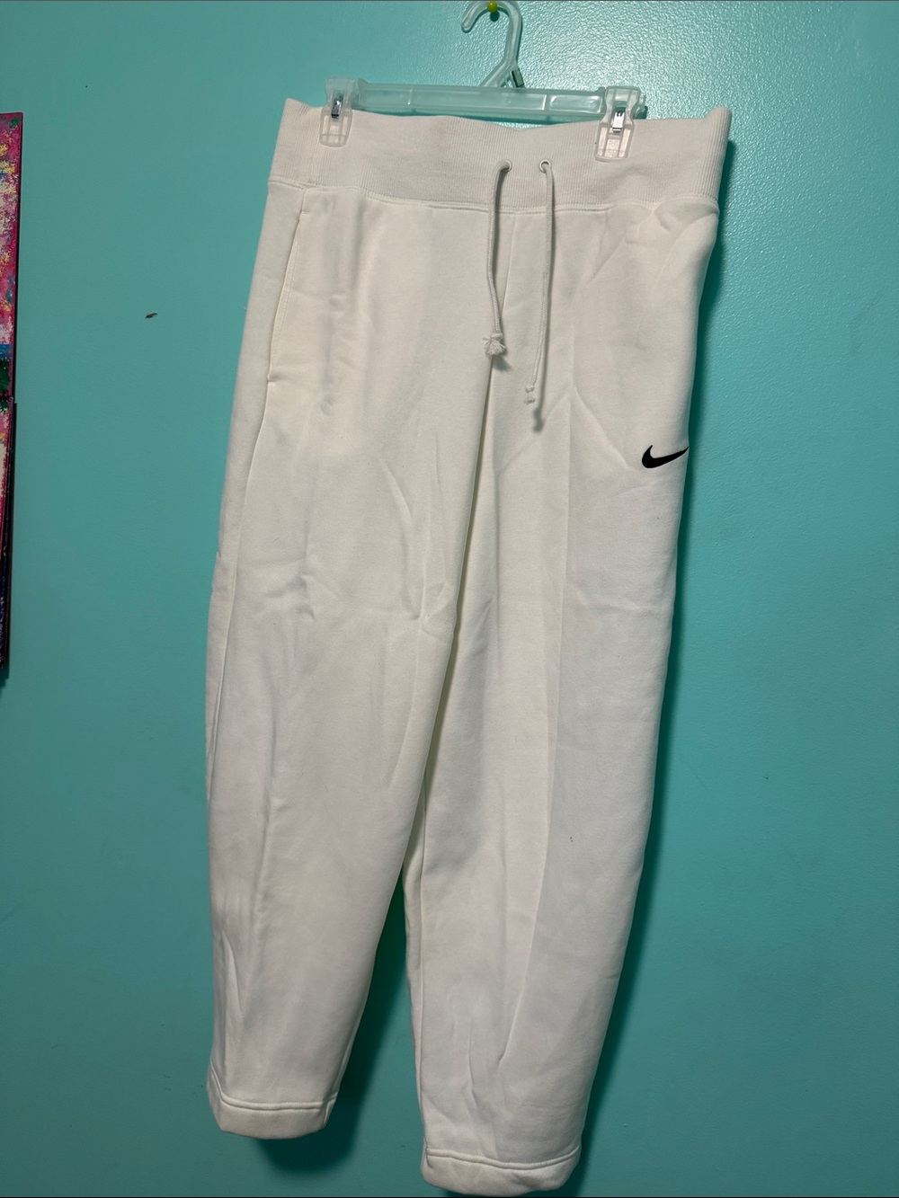 Nike White Women’s Jogger Sweatpants with Black Swoosh